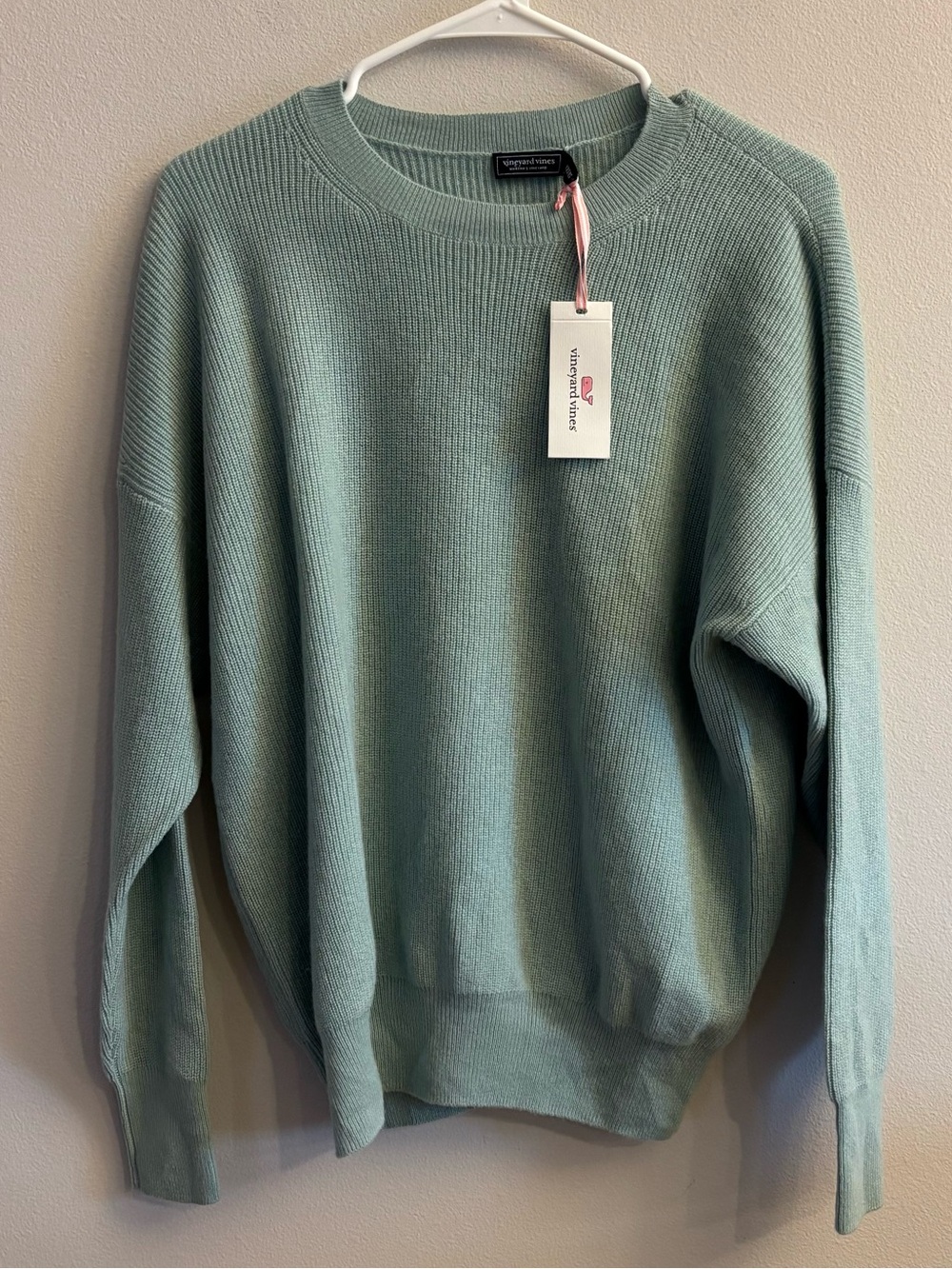 Vineyard Vines Oversized Ribbed Luxe Crewneck Sweater Wool Cashmere XS Green